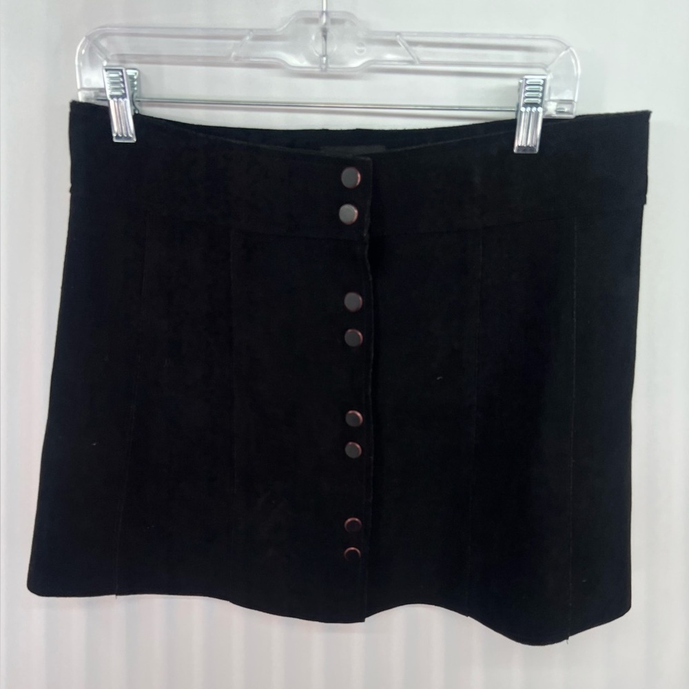 Angie Black Faux Suede Button Up A-Line Mini Skirt Size L Large